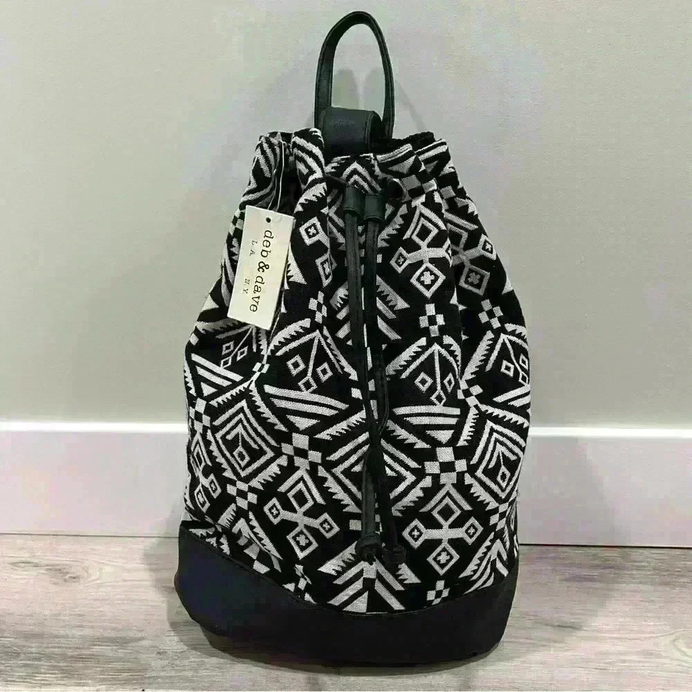 NWT Deb & Dave Woven Cotton Faux Leather Large Shoulder Sling Bag Boho Aztec